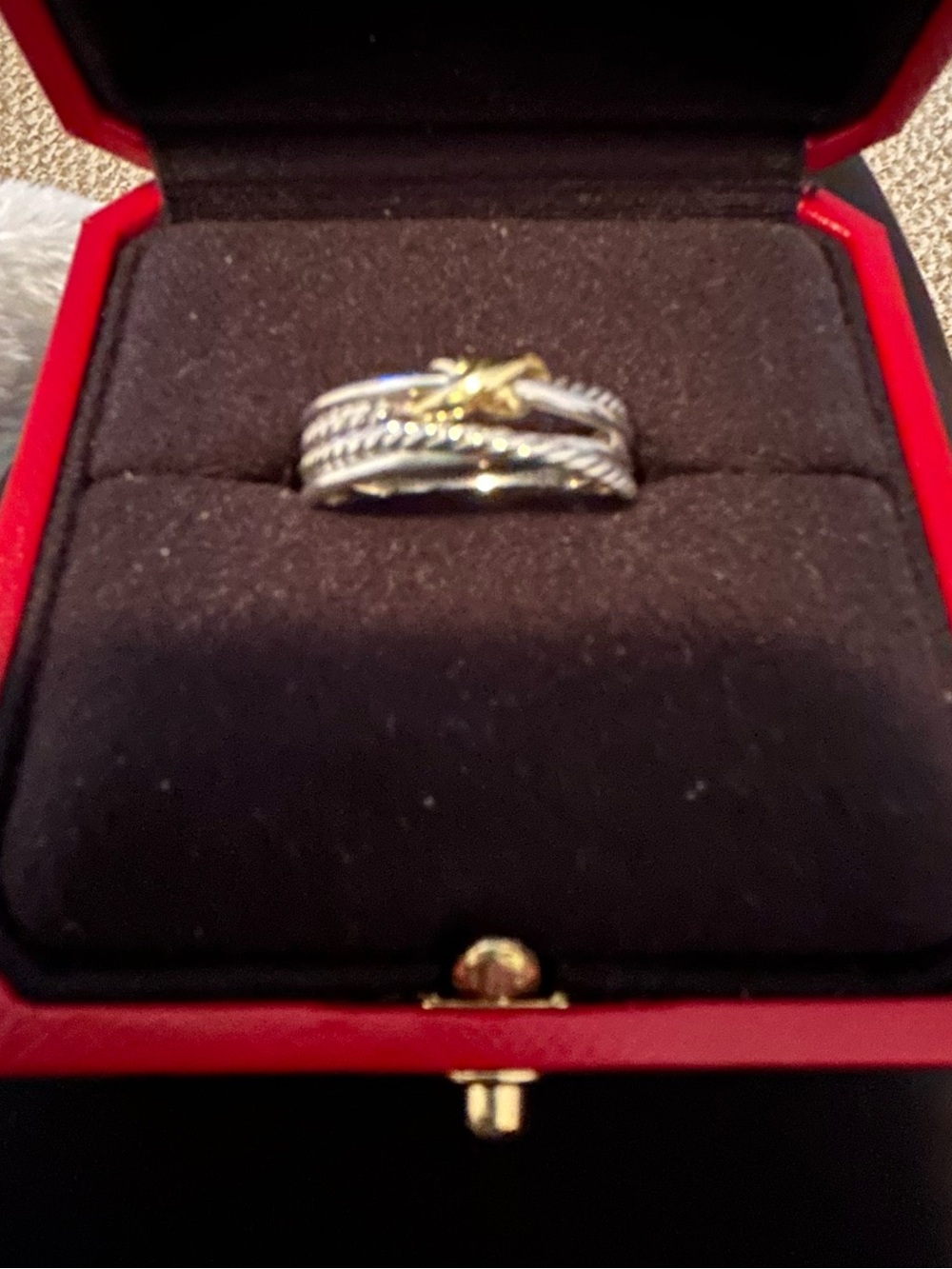 David Yurman Sterling Silver cable twist ring with 18K Gold X Accent - Picture 9 of 15